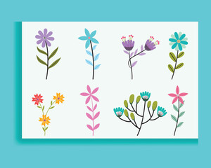 Set of spring colorful flowers. Set of floral branches. Isolated on white for greeting cards, Easter, and thanksgiving. Spring set, hand-drawn elements.
