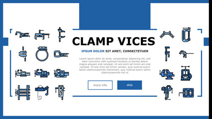 clamp vice grip tool metal landing web page vector. equipment vise, steel screw, construction hold, industry compress, industrial hold clamp vice grip tool metal Illustration