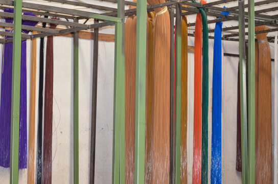 Colorful Rug and Mat Weaving Threads Prepared in Textile Factory