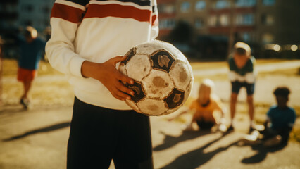 Young Talented Soccer Player Getting Ready for a Corner Kick During a Local Neighborhood Football...