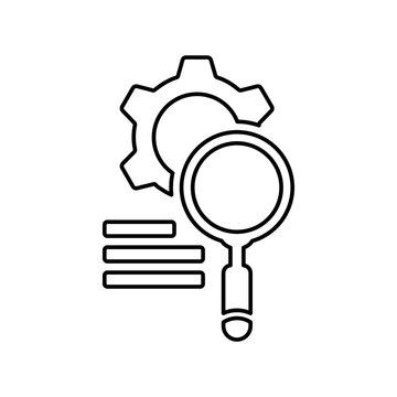 recommend clip art: Engine, optimization, search, settings outline icon. Line art vector.