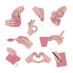 A set of illustrations of hand gestures. Culinary gestures. Vector illustration in hand-drawn style.