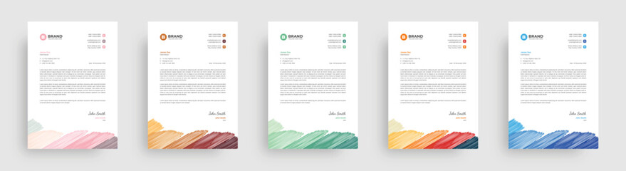 A4 colorful business letterhead design template with various color combinations.