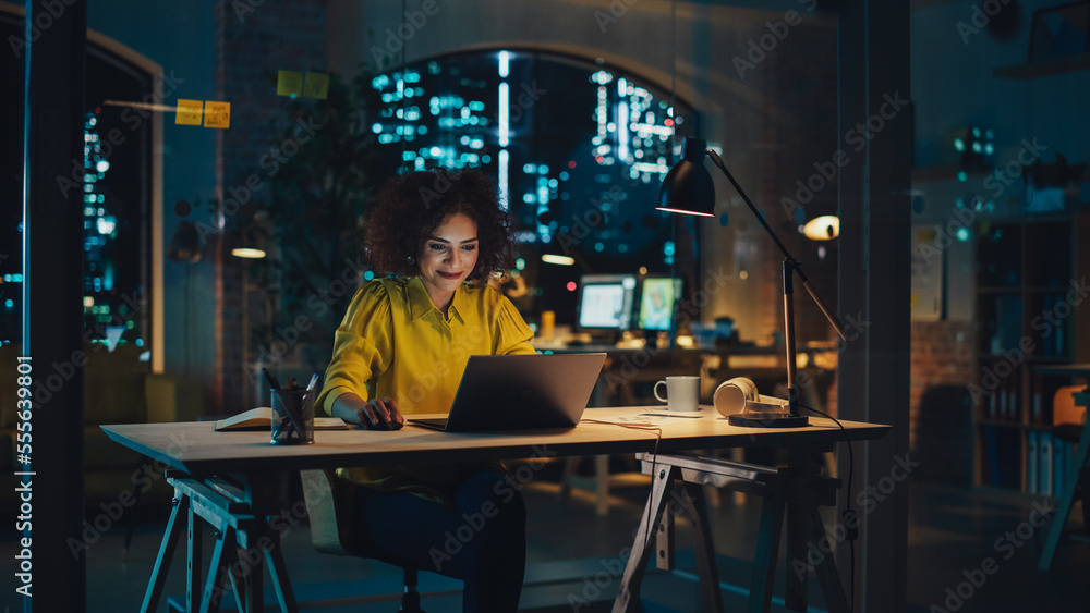 Poster expressive multiethnic middle eastern female working on a creative job position in an advertising co