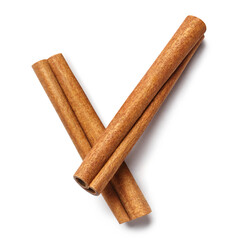 Two delicious cinnamon sticks, isolated on white background