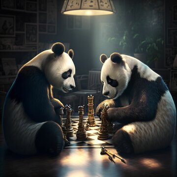 Two Pandas Playing Chess