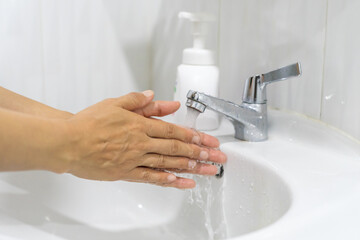 Washing hands rubbing with soap for prevent the spread of germs and bacteria and avoid infections corona virus. Hygiene concept, Healthcare concept