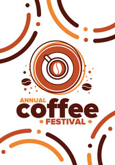 Coffee Festival. For coffee lovers. Event for professionals in the coffee industry. Cafes, restaurants and coffee roasters. Trainings for baristas from staff schools. Creative Illustration. Vector