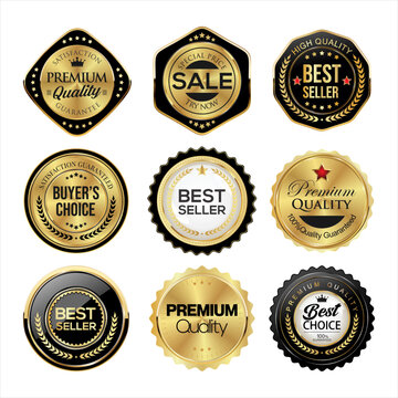 Collection of gold and black badges and labels vector illustration