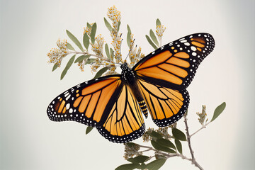 Obraz premium Monarch Butterfly on white background. Created with Generative AI technology.