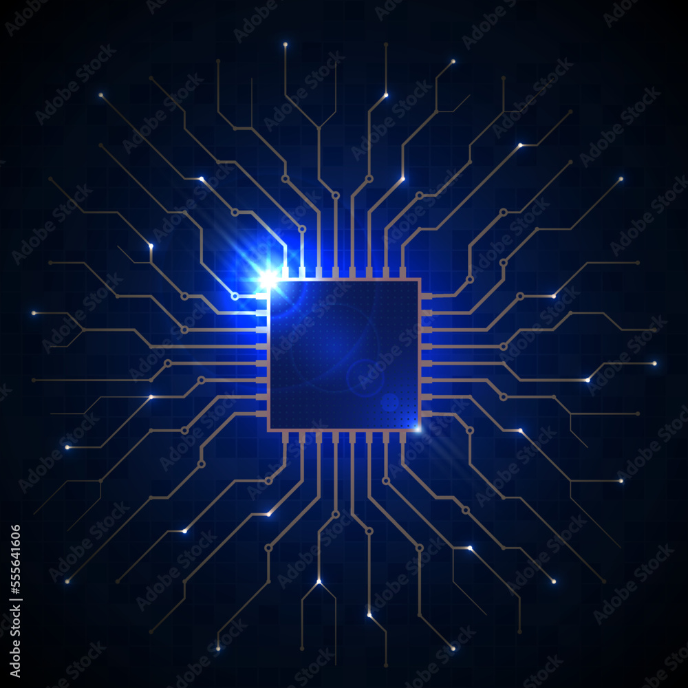 Aufkleber abstract digital chip, computer processor, cpu, printed circuit board. artificial intelligence. dark