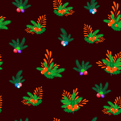 Fototapeta na wymiar Christmas vector floral pattern, Christmas background. Seamless texture perfect for wallpapers, patterns, web page backgrounds, surface textures.