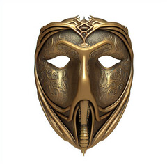 Bronze mask. Digital illustration. Generative AI. Isolated on white.