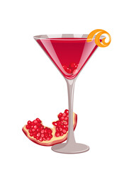 Pomegranate martini.Refreshing, festive cocktail with pomegranate, decorated with orange peel.A classic alcoholic drink.