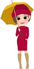 girl standing in the umbrella autumn cartoon character PNG