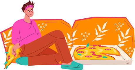 Woman eating pizza form takeaway restaurant at home. Young woman enjoying fast food pizza.