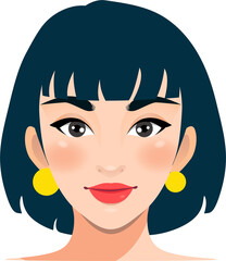 Girl head avatar flat icon front side women bob hair PNG