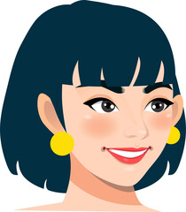 Girl head avatar flat icon 3/4 view women bob hair PNG