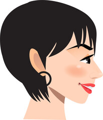 Girl head avatar flat icon side view women short hair PNG