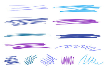 Hand drawn lettering underlines on white. Colored backgrounds with array of lines. Chaotic patterns. Colorful illustration. Sketchy elements