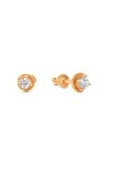 isolated on white background jewelry golden stud earrings with crystal and shadow.