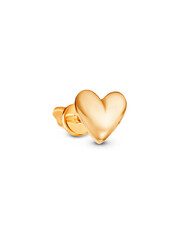 isolated on white background jewelry gold earrings stud with heart LOVE and shadow.