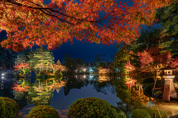 美しい日本庭園の紅葉