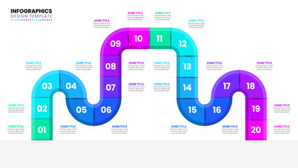 Infographic template. Colorful line with 20 steps and numbers. Vector