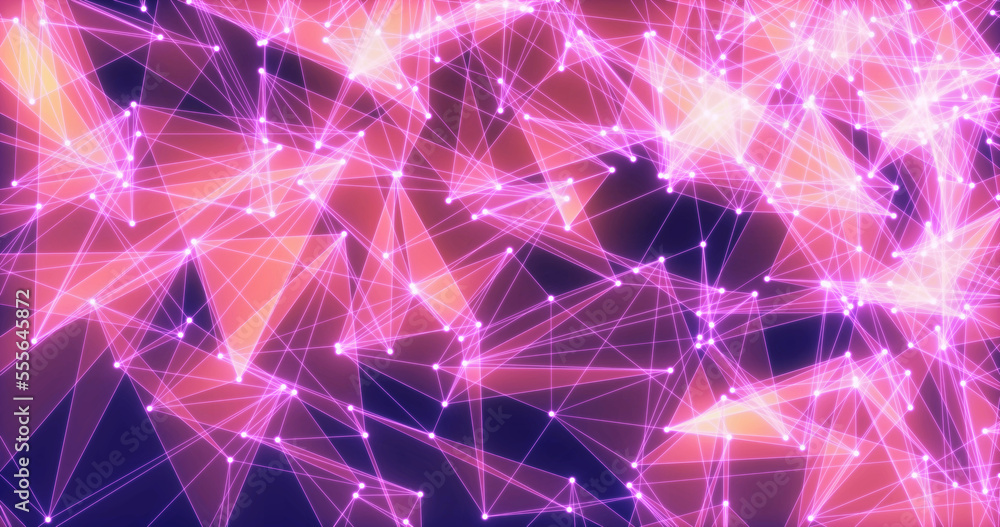Aufkleber abstract background of shiny purple glass triangles with lines and dots hi-tech digital triangulatio