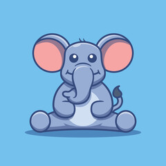 Cute cartoon elephant character vector illustration sitting.