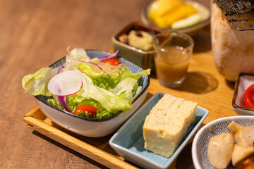 Japanese salad in the set in Japanese restaurant