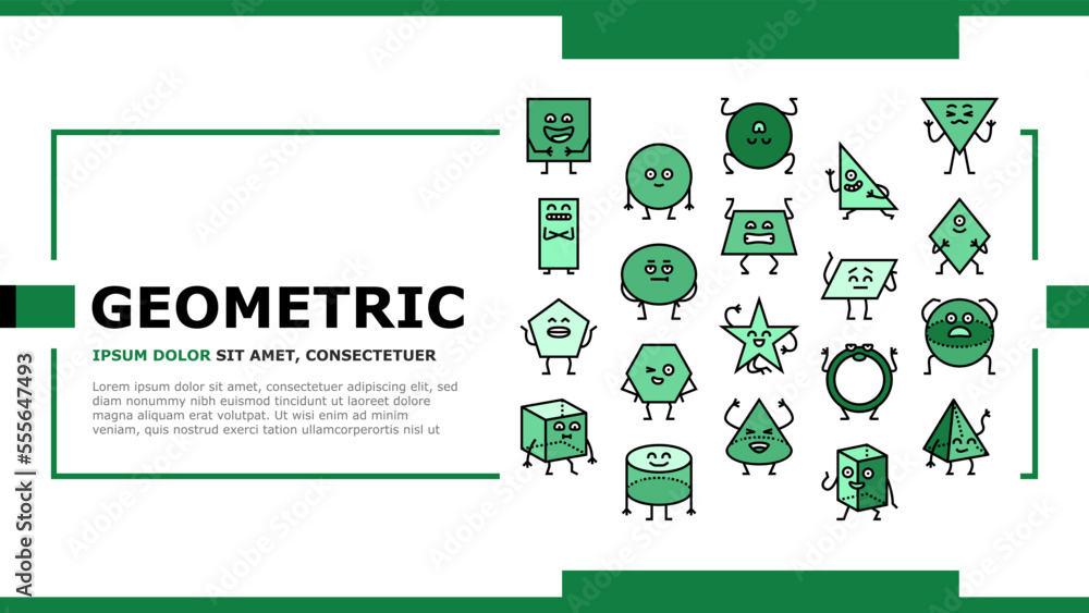Aufkleber geometric shape character landing web page vector. triangle circle, square abstract, cute funny rect