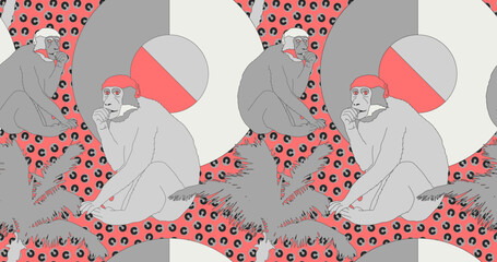 Fashion minimal illustration stylish retro monkey seamless pattern © Porechenskaya