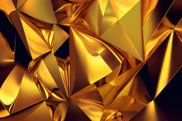 Obraz premium Сrumpled and folded golden foil yellow paper background as generative AI abstract geometric illustration 