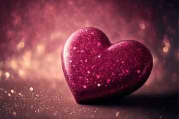 Obraz premium Heart on pink glitter in shiny background. Generative AI