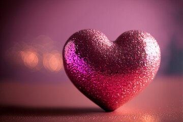 Heart on pink glitter in shiny background. Generative AI