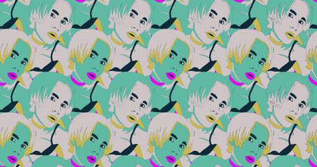 Fashion minimal illustration stylish party girl trippy seamless pattern