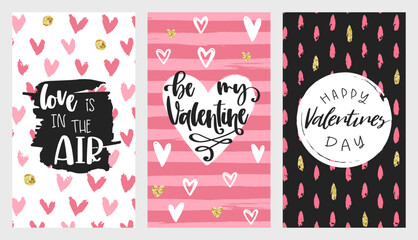 Valentine's day cards set. Lovely hand drawn design, great for gift tags, invitations, cards - vector design