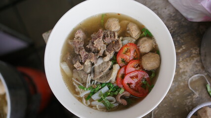 Noodles, Pho Laos, pork and meatballs