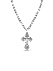 isolated on white background jewelry silver cross on a chain with a shadow