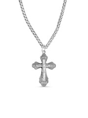 isolated on white background jewelry silver cross on a chain with a shadow