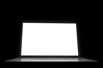 modern laptop computer on the tabl on the black blackboard background