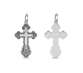 isolated on white background jewelry silver cross with shadow