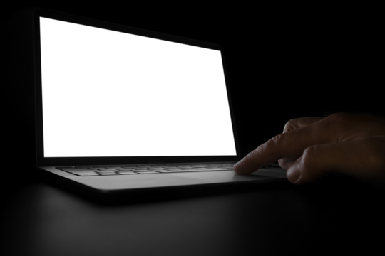 modern laptop computer on the tabl on the black background - Powered by Adobe
