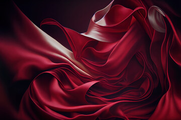 Abstract red satin cloth in elegant folds, Generative AI