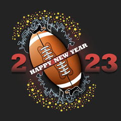 Happy New Year 2023 and football ball