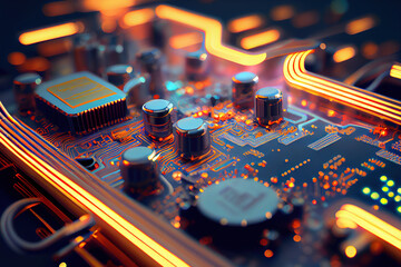 Fototapeta Abstract circuit board or central processing unit, Generative AI obraz