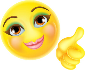 A happy woman female emoji emoticon cartoon icon mascot giving a thumbs up