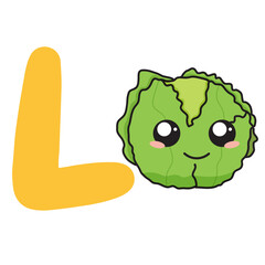 Fruit Alphabet Clip Art, Fruit A to Z Clipart, Cute a-z Clipart ,Clip Art for Personal and Commercial use, Digital clip art for Download,Lettuce,l