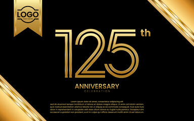125th Anniversary Celebration. Anniversary Template Design With Golden Number and Font, Vector Template Illustration